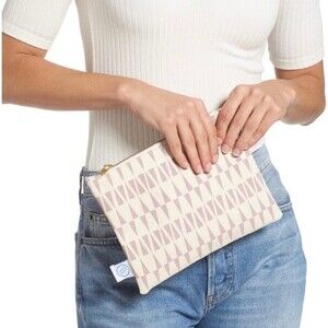 Dance Happy NWT Geometric Pattern Canvas Zipped Pouch Cosmetic Bag Light Mauve